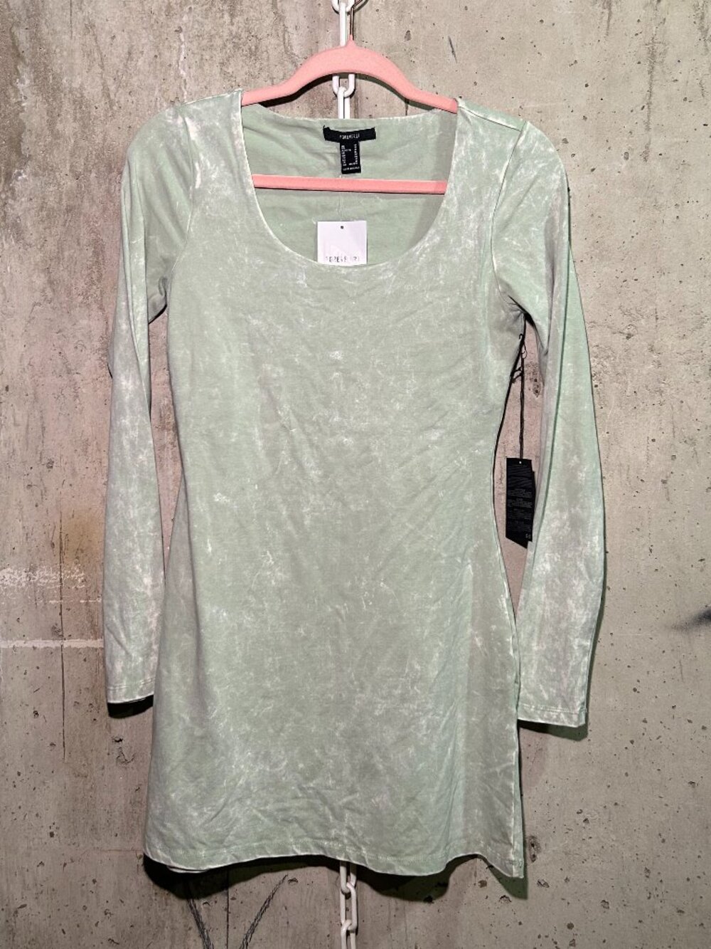 Acid Wash Long Sleeve Mini Dress in Sage Green